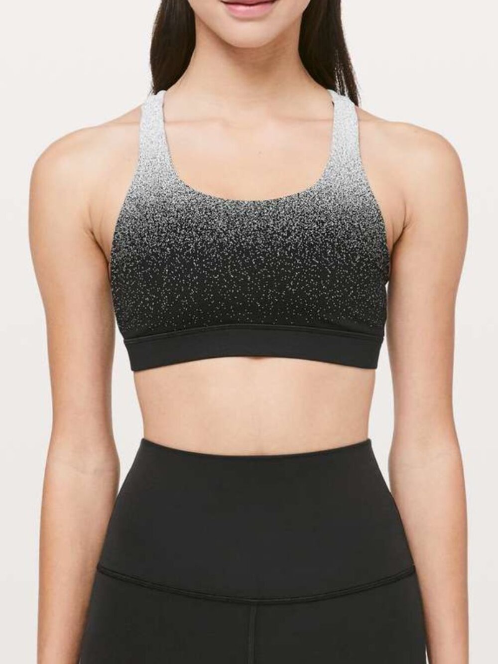Lululemon Energy Bra 8 Ombre Speckle Black White Strappy Back Luxtreme W2AN7S - Picture 6 of 7